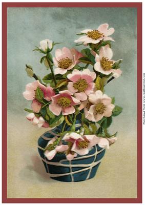 Vintage Vase with Pink Flowers A4
