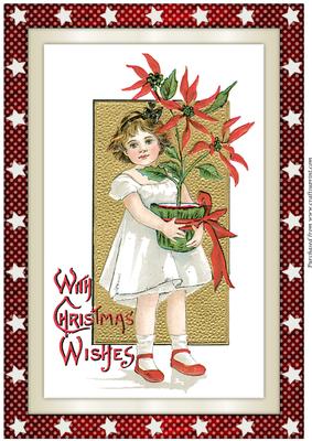 Vintage Christmas Girl with Poinsettias A4