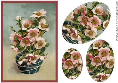 Vintage Vase with Pink Flowers Oval Pyramid