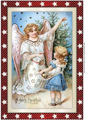 Vintage Girl and Christmas Angel A4