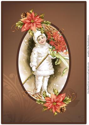 Vintage Girl with Christmas Poinsettia A4