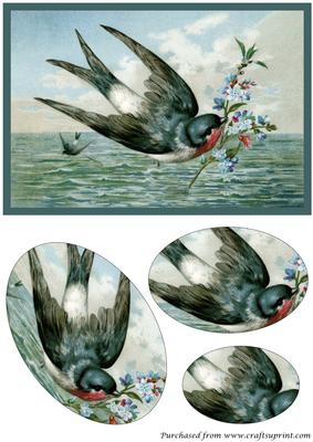 Vintage Bird with Flowers Oval Pyramid
