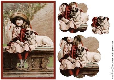 Vintage Girl with Dog Scalloped Pyramid