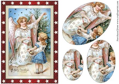 Vintage Girl and Christmas Angel Oval Pyramid