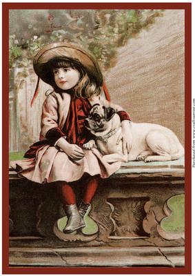 Vintage Girl with Dog A4