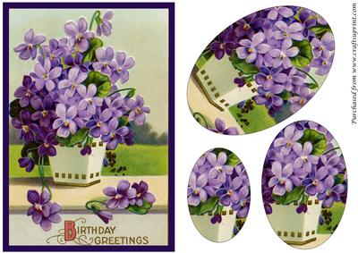 Vintage Purple Flowers Oval Pyramid