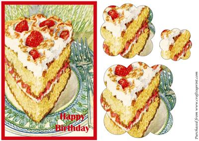 Vintage Strawberry Cake Scalloped Pyramid