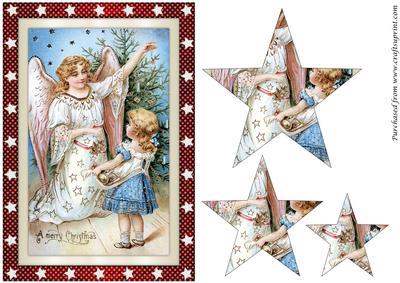 Vintage Girl and Christmas Angel Star Pyramid