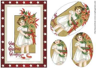 Vintage Christmas Girl with Poinsettias Oval Pyramid