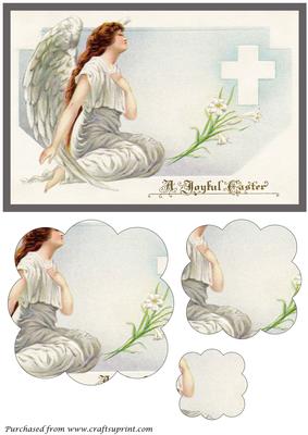 Vintage Easter Angel with Lilies Scalloped Pyramid