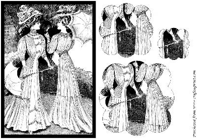 Vintage Ladies with Parasols Scalloped Pyramid