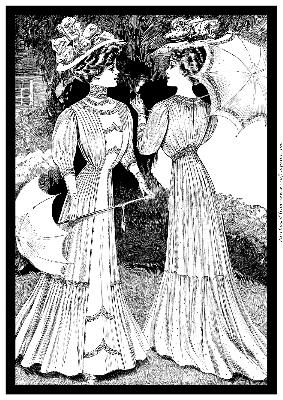 Vintage Ladies with Parasols A4