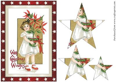 Vintage Christmas Girl with Poinsettias Star Pyramid