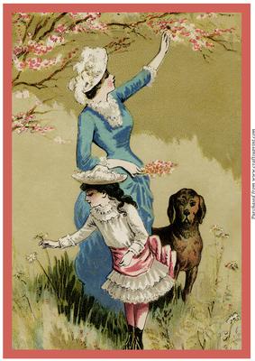 Vintage Lady Picking Flowers A4