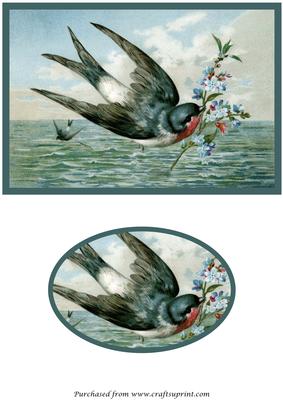 Vintage Bird with Flowers Quick Card Front