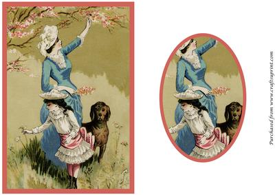 Vintage Lady Picking Flowers Quick Card Front