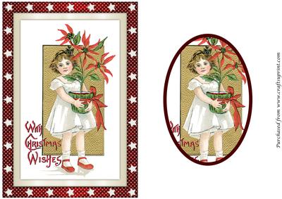 Vintage Christmas Girl with Poinsettias Quick Card Front