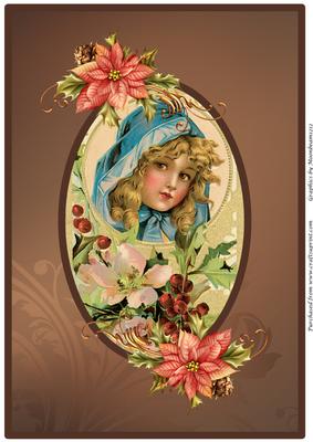 Vintage Christmas Girl A4