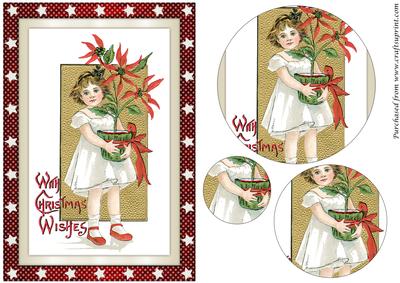 Vintage Christmas Girl with Poinsettias Circle Pyramid
