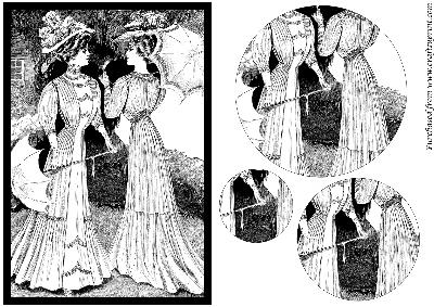 Vintage Ladies with Parasols Circle Pyramid