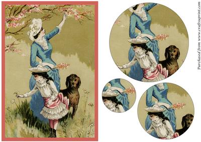 Vintage Lady Picking Flowers Circle Pyramid