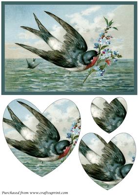 Vintage Bird with Flowers Heart Shaped Pyramid