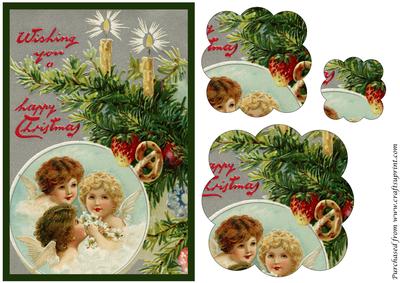 Three Christmas Angels Scalloped Pyramid