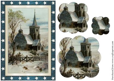 Vintage Christmas Church Scalloped Pyramid
