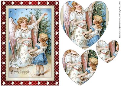 Vintage Girl and Christmas Angel Heart Shaped Pyramid