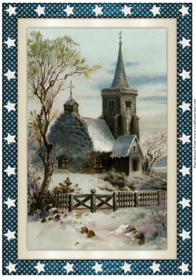 Vintage Christmas Church A4