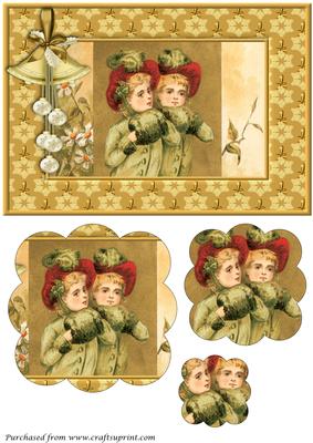 Vintage Christmas Girls Scalloped Pyramid
