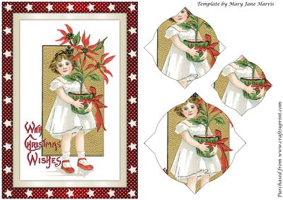 Vintage Christmas Girl with Poinsettias Splendid Pyramid