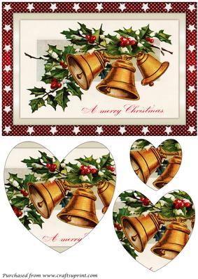Vintage Christmas Gold Bells Heart Shaped Pyramid