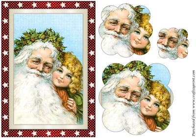 Vintage Christmas Santa and Girl Scalloped Pyramid
