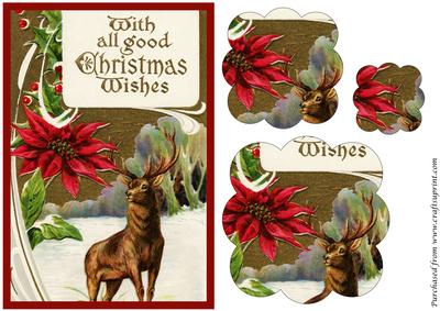 Vintage Christmas Deer Scalloped Pyramid