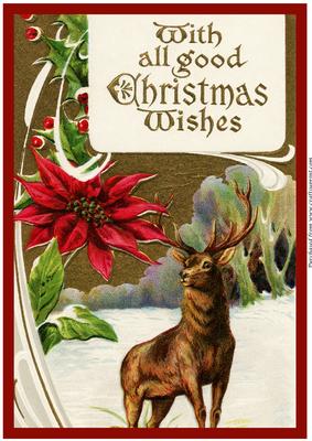Vintage Christmas Deer A4