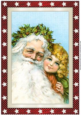 Vintage Christmas Santa and Girl A4