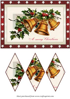 Vintage Christmas Gold Bells Diamond Panel Card