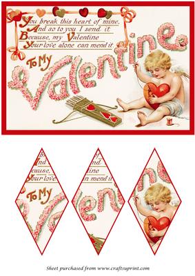 Vintage Valentine Cupid Diamond Panel Card