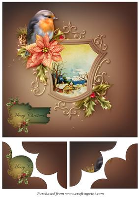 Christmas Robin and Vintage Scene Quadro Petal Corner Stacke