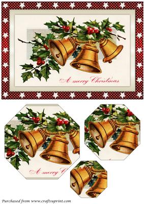 Vintage Christmas Gold Bells Octagon Pyramid