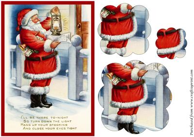 Vintage Christmas Santa with Lamp Scalloped Pyramid