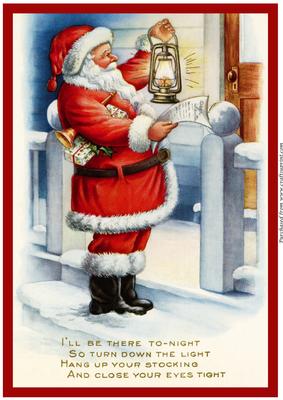 Vintage Christmas Santa with Lamp A4