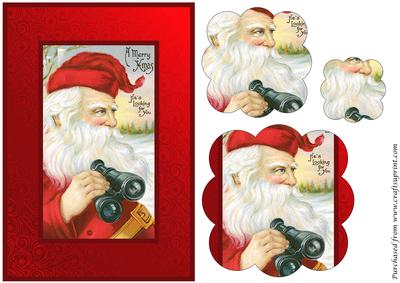 Vintage Santa with Binoculars Scalloped Pyramid