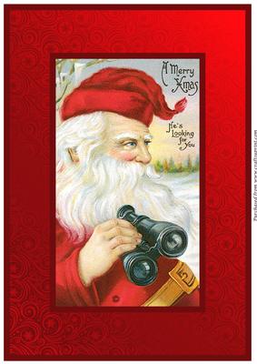 Vintage Santa with Binoculars A4