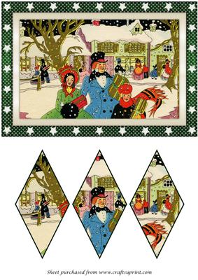 Vintage Christmas Family Diamond Panel Card