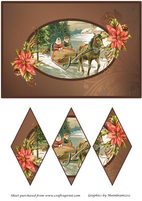 Vintage People in Christmas Sleigh Diamond Panel Card