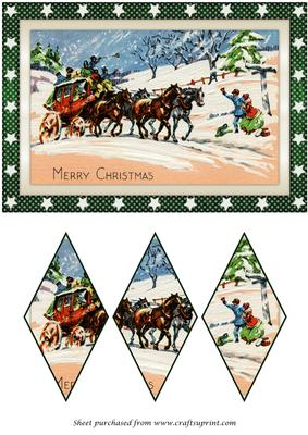 Vintage Christmas Coach Diamond Panel Card