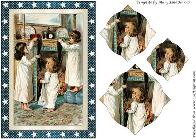 Vintage Children with Christmas Stockings Splendid Pyramid
