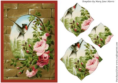 Vintage Bird and Roses Splendid Pyramid